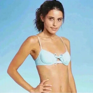 BUNDLE Crochet Bralette Bikini Tops Xhilaration Sage Green and blue Medium NWT